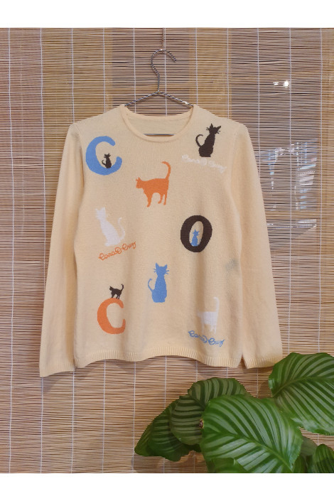 Pure cashmere sweater with cats print